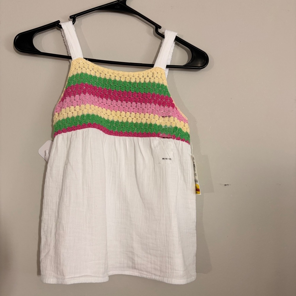 Epic Threads Crochet Babydoll Top Girls M 10-12 White Rainbow New NWT Boho Tank